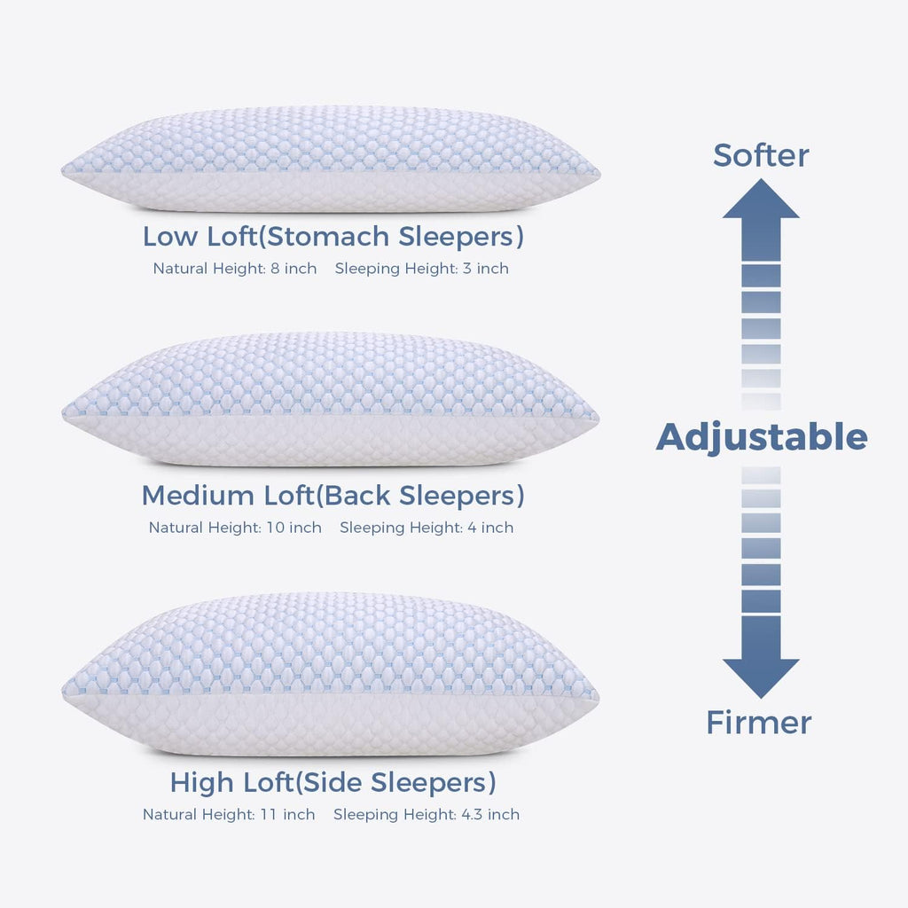 Osbed Cooling Shredded Memory Foam Pillow Standard Size - Adjustable Loft with Gel Beads & Breathable Tencel Cover for Night Sweats Relief(…