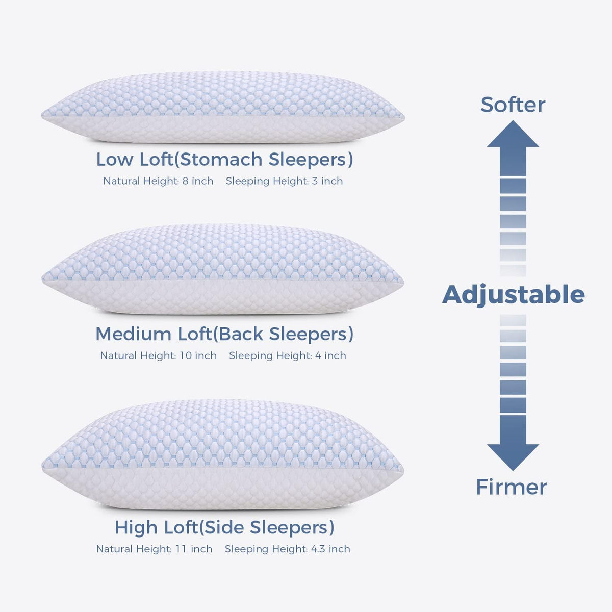 OSBED Adjustable Cooling Shredded Memory Foam Pillows King Size Set of 4 - Temperature-Regulating for Hot Sleepers with Dual Airflow…