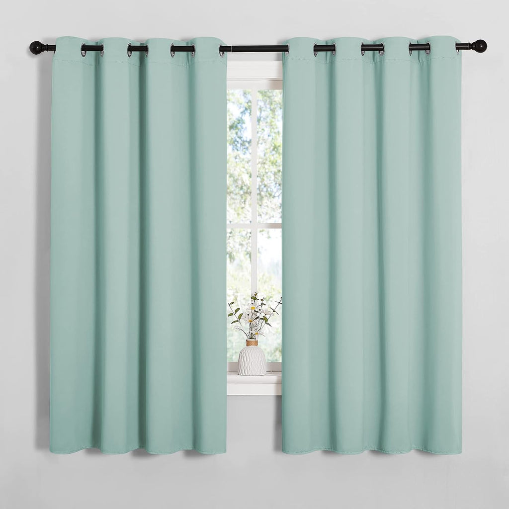 NICETOWN Bedroom Curtain Panels Blackout Draperies, Thermal Insulated Solid Grommet Blackout Curtains/Drapes (Aqua, One Pair, 55 by 68-inch)