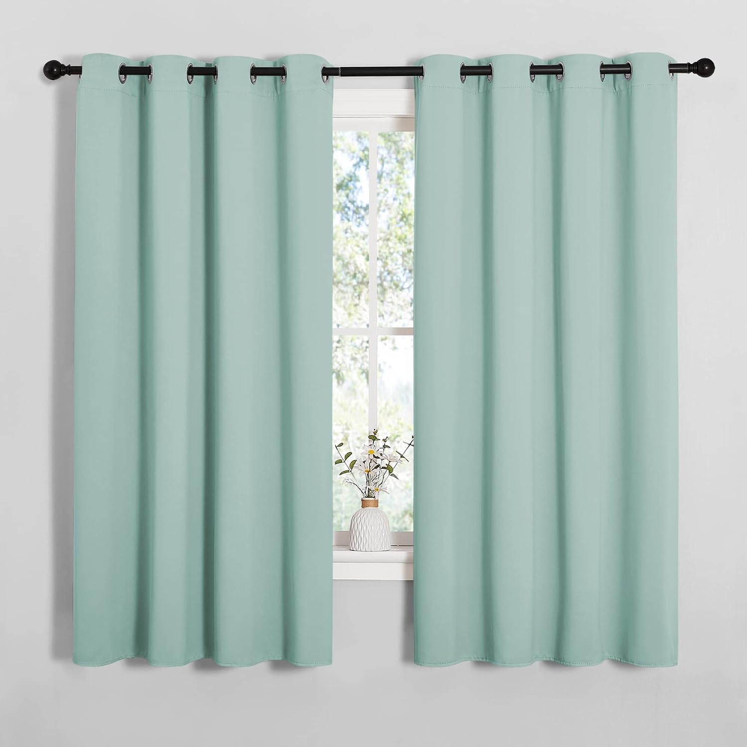 NICETOWN Bedroom Curtain Panels Blackout Draperies, Thermal Insulated Solid Grommet Blackout Curtains/Drapes (Aqua, One Pair, 55 by 68-inch)