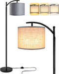 Floor Lamp with 3CCT LED Bulb, Gray Linen Lamp Shade for Living Room, Modern Standing Lamp for Bedrooms - Black
