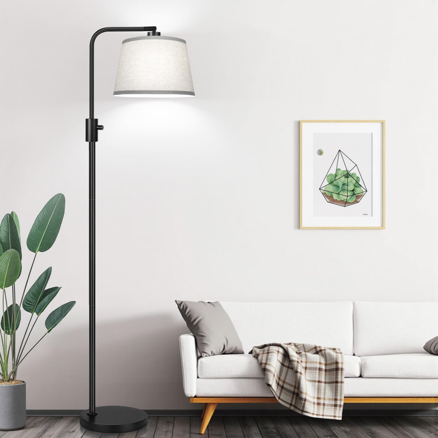 Upgraded】 Dimmable Floor Lamp, 1000 Lumens LED Edison Bulb Included, Arc Floor Lamps for Living Room Modern Standing Lamp with Gray…