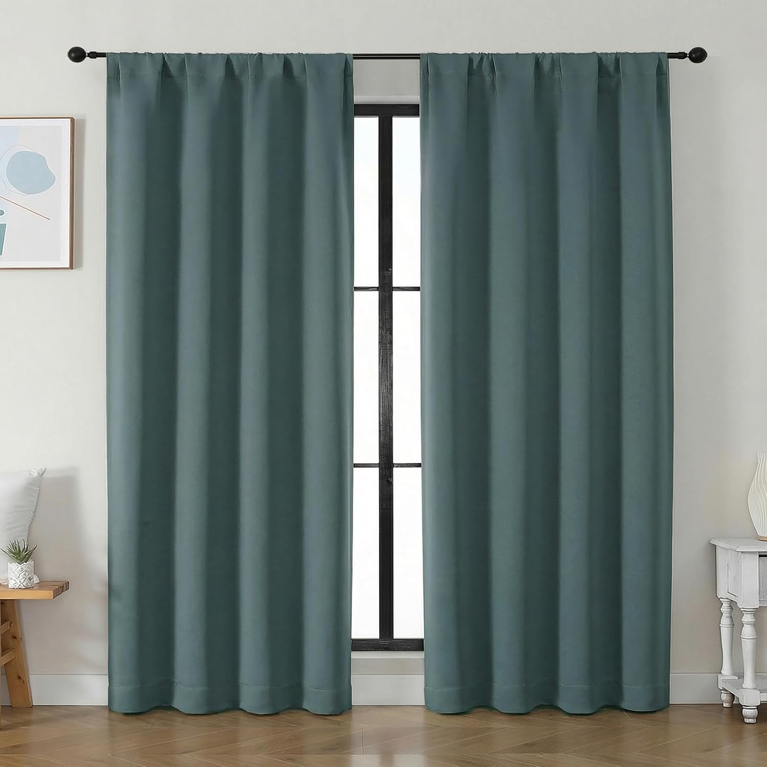 Simplebrand Ava Dark Green Blackout Curtains for Bedroom 84 Inch Length 2 Panels Set, Solid Thermal Insulated Privacy Living Room Window Tr…