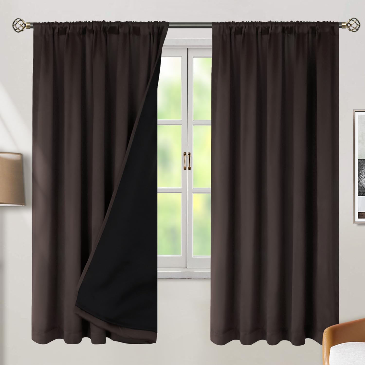 BGment 72 inch Curtains with Thermal Insulation Liner, 100% Blackout Light Blocking Noise Cancelling Room Darkening Rod Pocket and Back…