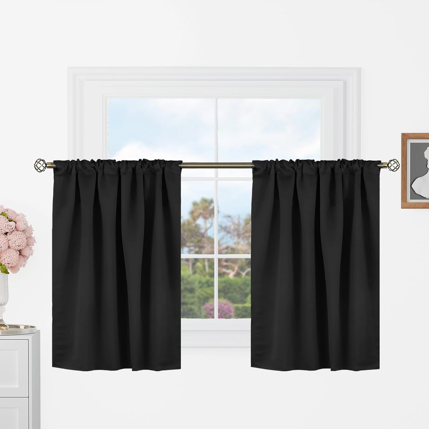 BGment Short Black Kitchen Window Curtains Over Sink - 36 Inch Length Small Window Curtains Rod Pocket and Back Tab Thermal Insulated Drape…