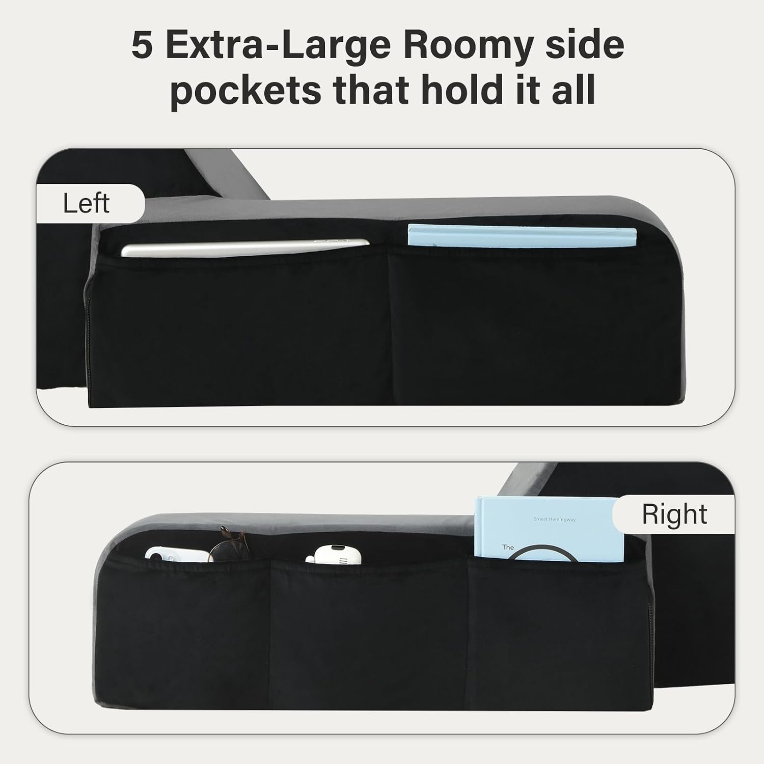 Vekkia 25" Extra-Large Reading Pillow for Tall Adults – 60° Ergonomic Wedge Back Pillow with Built-in Armrests, Adjustable Headrest &…