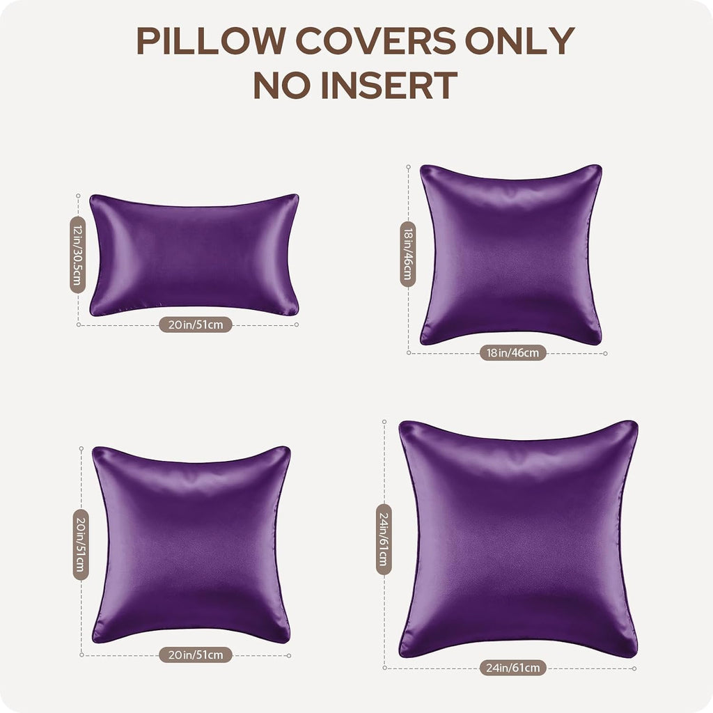 Homeideas Purple Decorative Throw Pillow Covers 18x18 Set of 2, Glossy Faux Silk Pillow Covers for Couch Sofa Bed Decor Luxury Summer Euro…