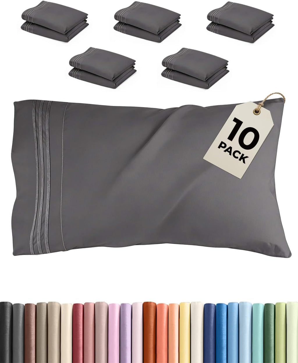 Queen Pillow Cases Set of 10 - Ultra Soft Hotel Quality Pillowcase Covers - Comfy, Cozy & Wrinkle Free - Shrink, Stain and Fade Resistant…