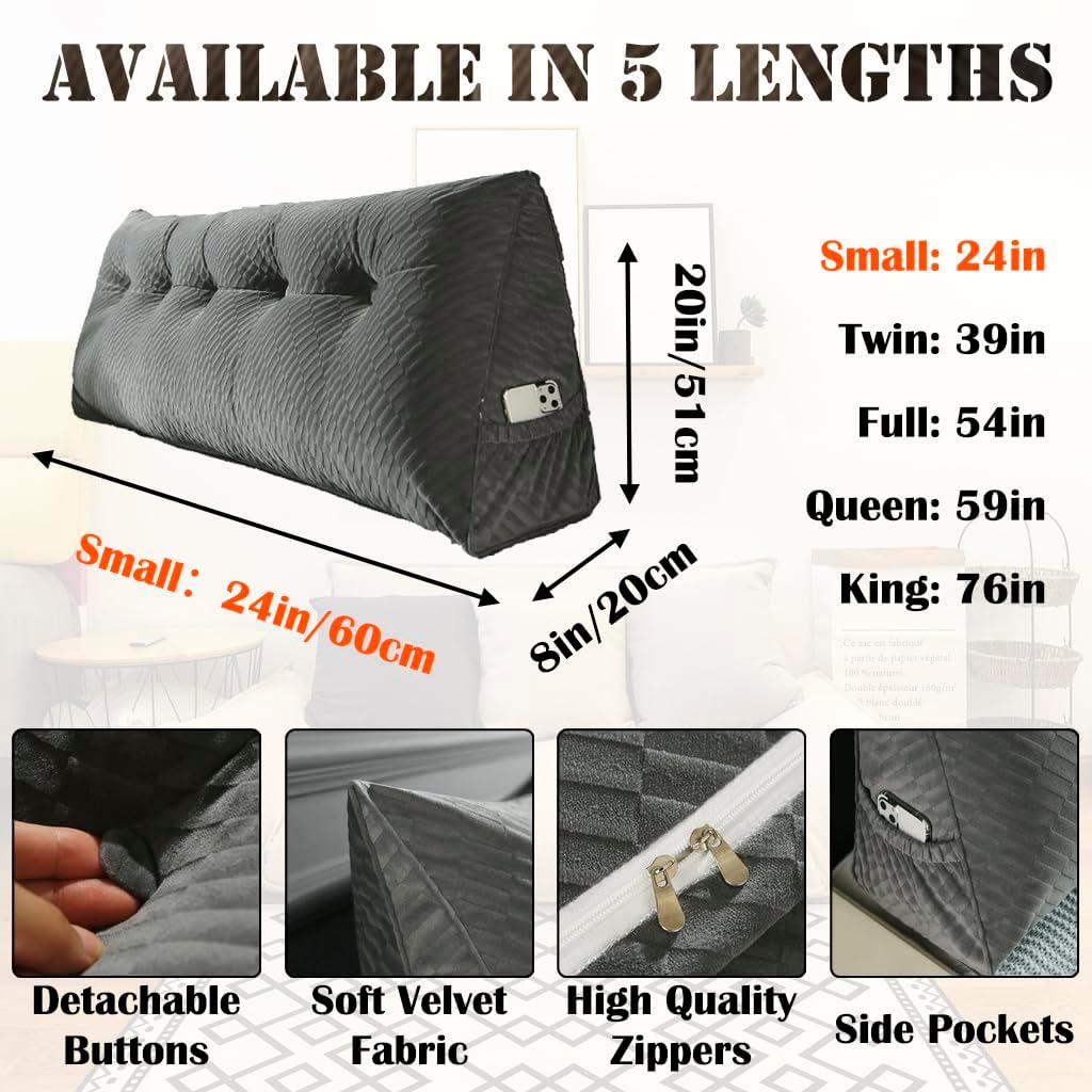 KCTVUIWS Triangular Headboard Pillow with Removable Cover & Side Pockets, Small Bed Wedge Pillow for Headboard, Daybed Sitting Backr…