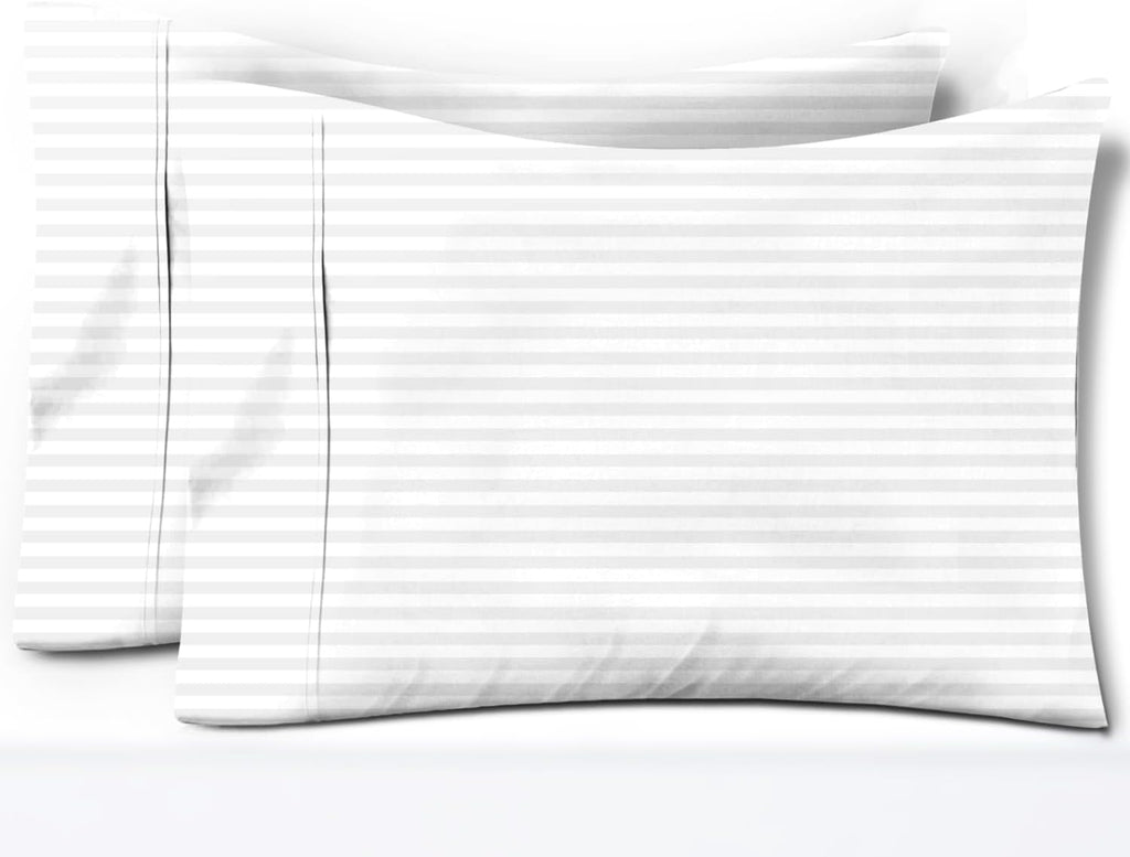TEXAS LINEN CO. 100% Egyptian Cotton Pillow Cases Set of 2, Texan Talkin' Damask 600 Series Standard/Queen Pillowcase for Sleeping (White…