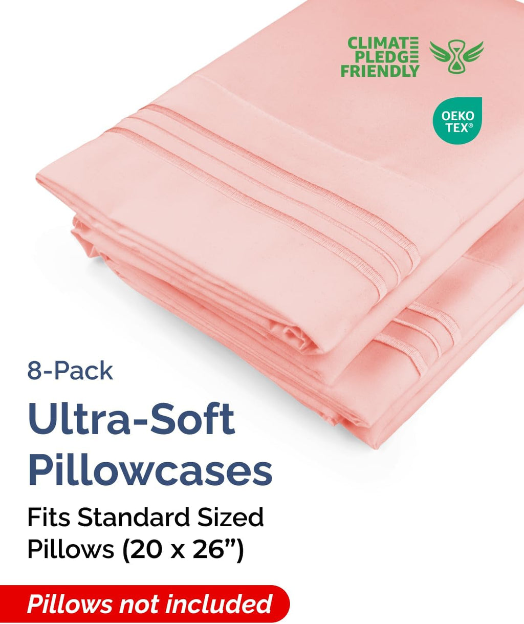 Standard Pillow Cases Set of 8 - Ultra Soft Hotel Quality Pillowcase Covers - Comfy, Cozy & Wrinkle Free - Shrink, Stain & Fade Resistant…