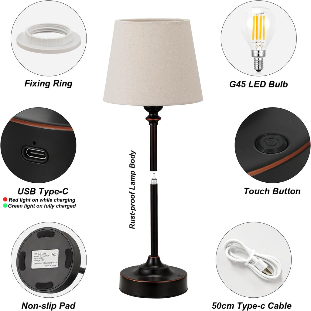 Cordless Table Lamp Rechargeable Bronze - 1 Pack Brass 4000mAH Battery Operated Lamp for Decor, 3000K Stepless Dimming Touch Control…