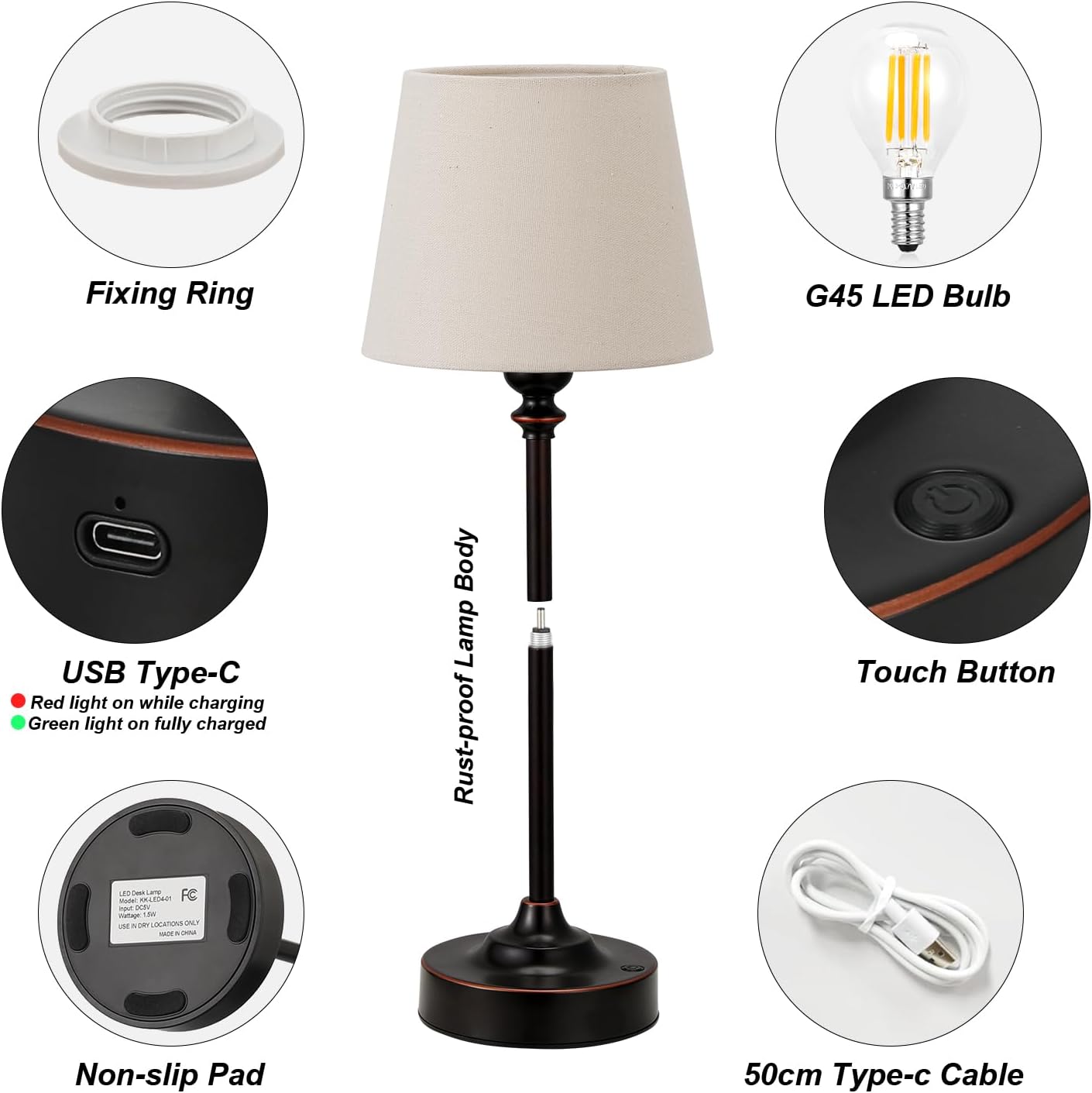 Cordless Table Lamp Rechargeable Bronze - 1 Pack Brass 4000mAH Battery Operated Lamp for Decor, 3000K Stepless Dimming Touch Control…