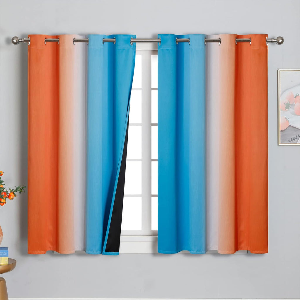 Estelartextiler Ombre Orange and Blue Blackout Curtains 54 Inch Length 2 panels, Full Room Darkening Curtains for Bedroom, Thermal Insulate…