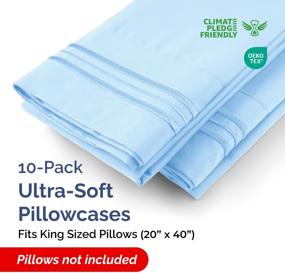 King Pillow Cases Set of 10 - Ultra Soft Hotel Quality Pillowcase Covers - Comfy. Cozy & Wrinkle Free - Shrink, Stain and Fade Resistant…