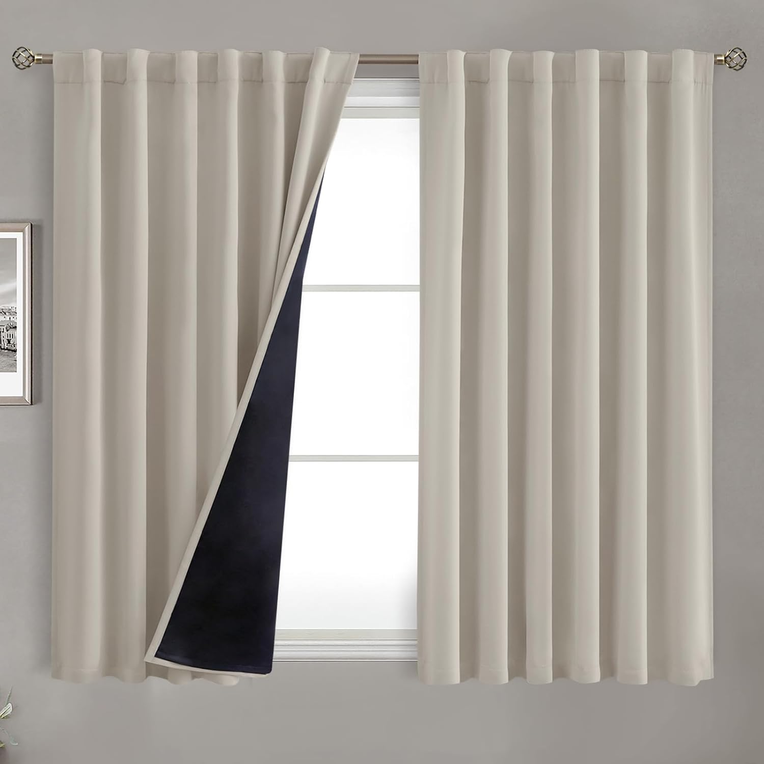 BGment 100% Room Darkening Thermal Insulated Blackout Curtains 54 Inches Long with Liner, Rod Pocket and Back Tab Double Layer Noise…