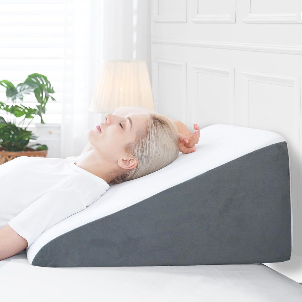 Sasttie Wedge Pillow, 12 Inch Memory Foam Bed Wedge Pillow for Sleeping, Acid Reflux, Back Pain, Post Surgery, and Snoring, Designed with W…