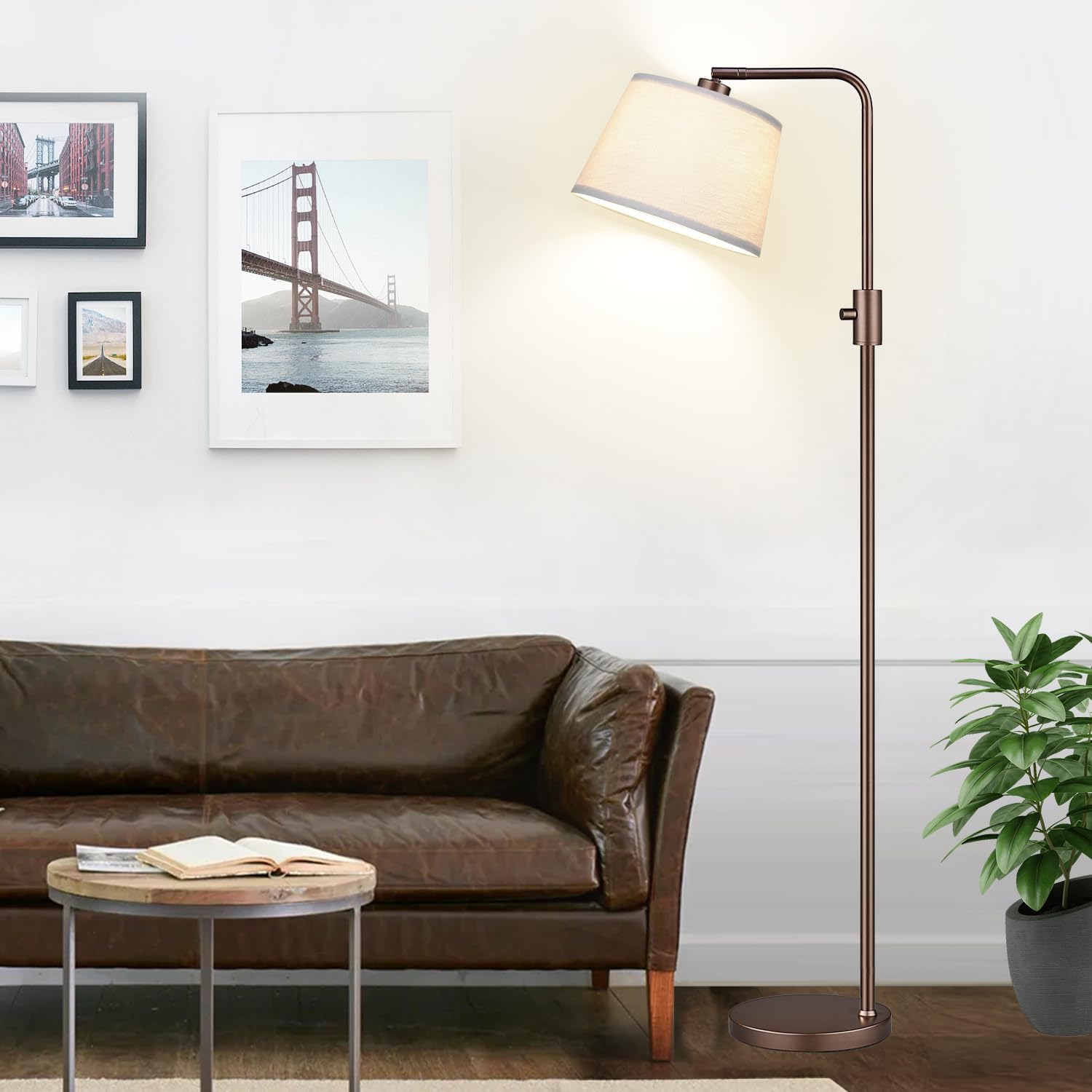 Nintiue [Upgraded] Dimmable Floor Lamp, 1000 Lumens LED Edison Bulb Included, Modern Arc Standing Tall Brown Floor Lamp for Living Room…