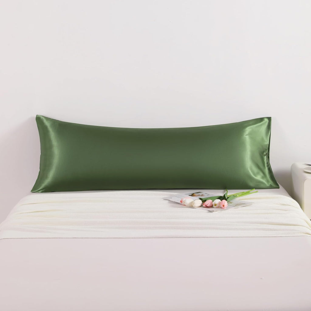 Ntbay Satin Body Pillowcase for Hair and Skin, Luxurious and Silky Pillow case with Envelope Closure, 20x54 Inches, Olive Green 54 Inches G…