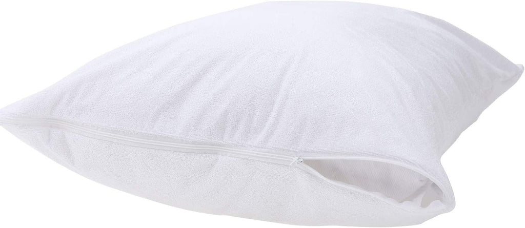Kingnex Feather Proof Pillow Protectors with Zipper Standard Size 2 Pack - 100% Waterproof - Down Proof - Terry Surface 2 Pack Bamboo White