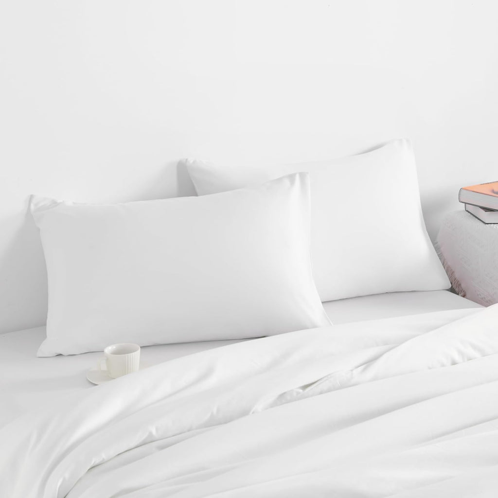 Ntbay Standard Pillow Cases Set of 2, 2 Pack Brushed Microfiber 20x26 Pillow Cases, Soft, Wrinkle, Fade, Stain Resistant White Pillow Cases…