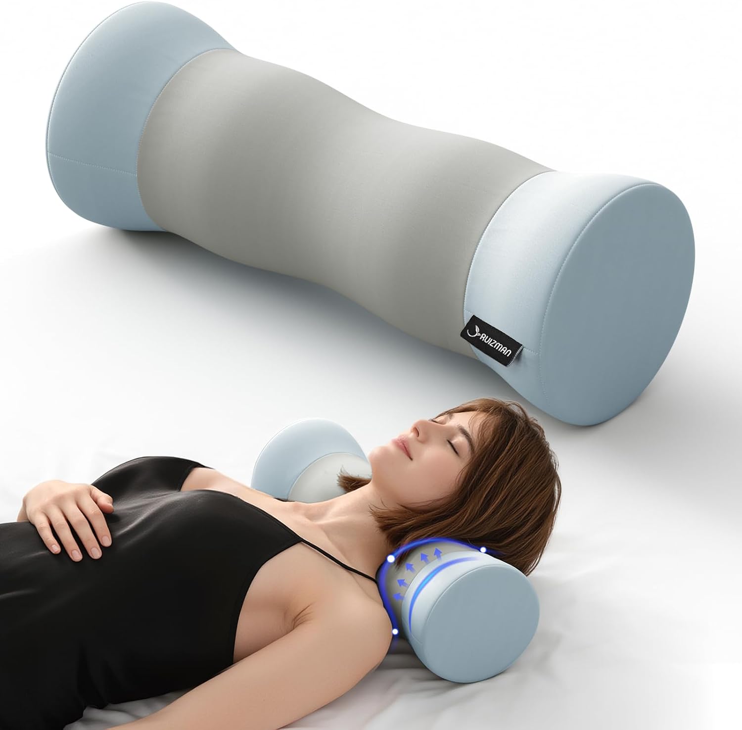 Neck Roll Pillow - Memory Foam Round Neck Pillow for Sleeping - Cooling Cover Cervical Roll Pillow - Ergonomic Bolster Pillow for Neck…