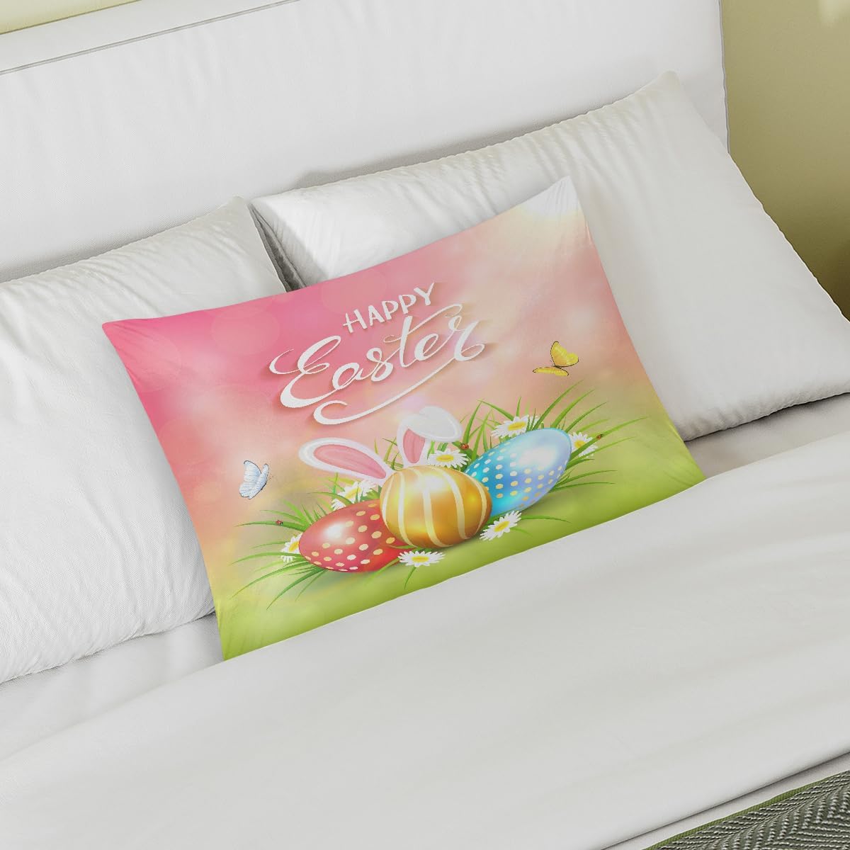 Happy Easter Satin Silk Pillowcase for Hair and Skin Pillow Cases Standard Size Soft Silk Pillow Case with Envelope Closure Print Satin…