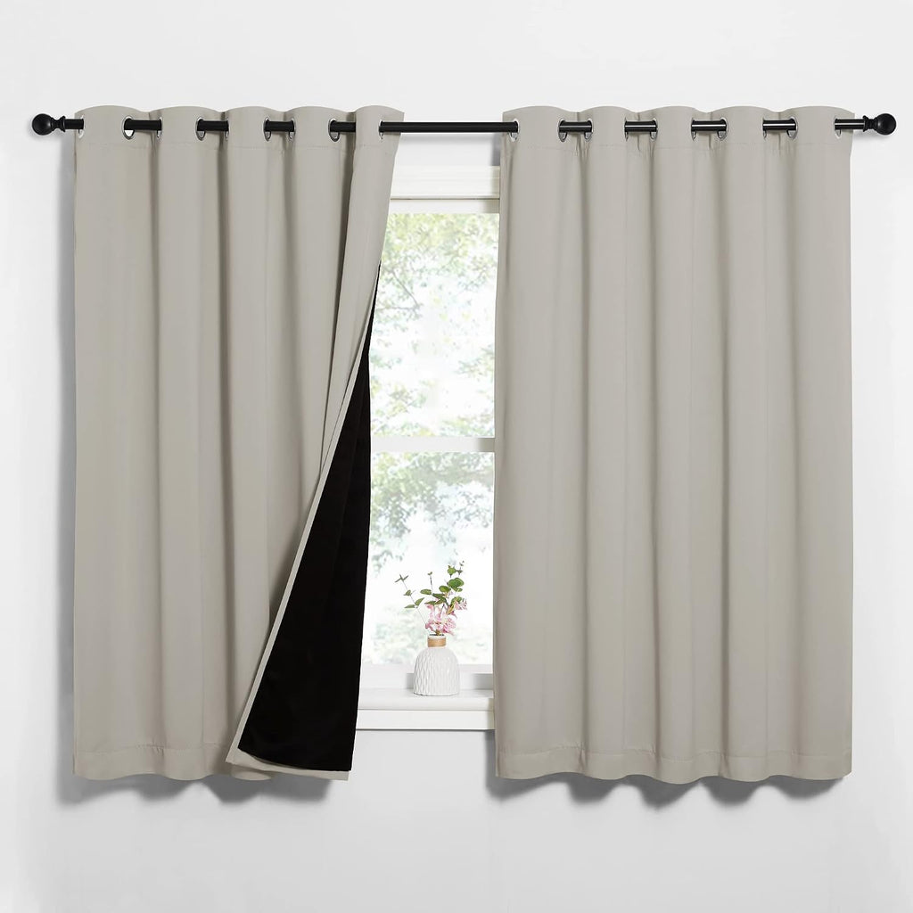 Nicetown Natural 100% Blackout Lined Curtains, 2 Thick Layers Completely Blackout Window Treatment Thermal Insulated Drapes for Kitchen/Bed…
