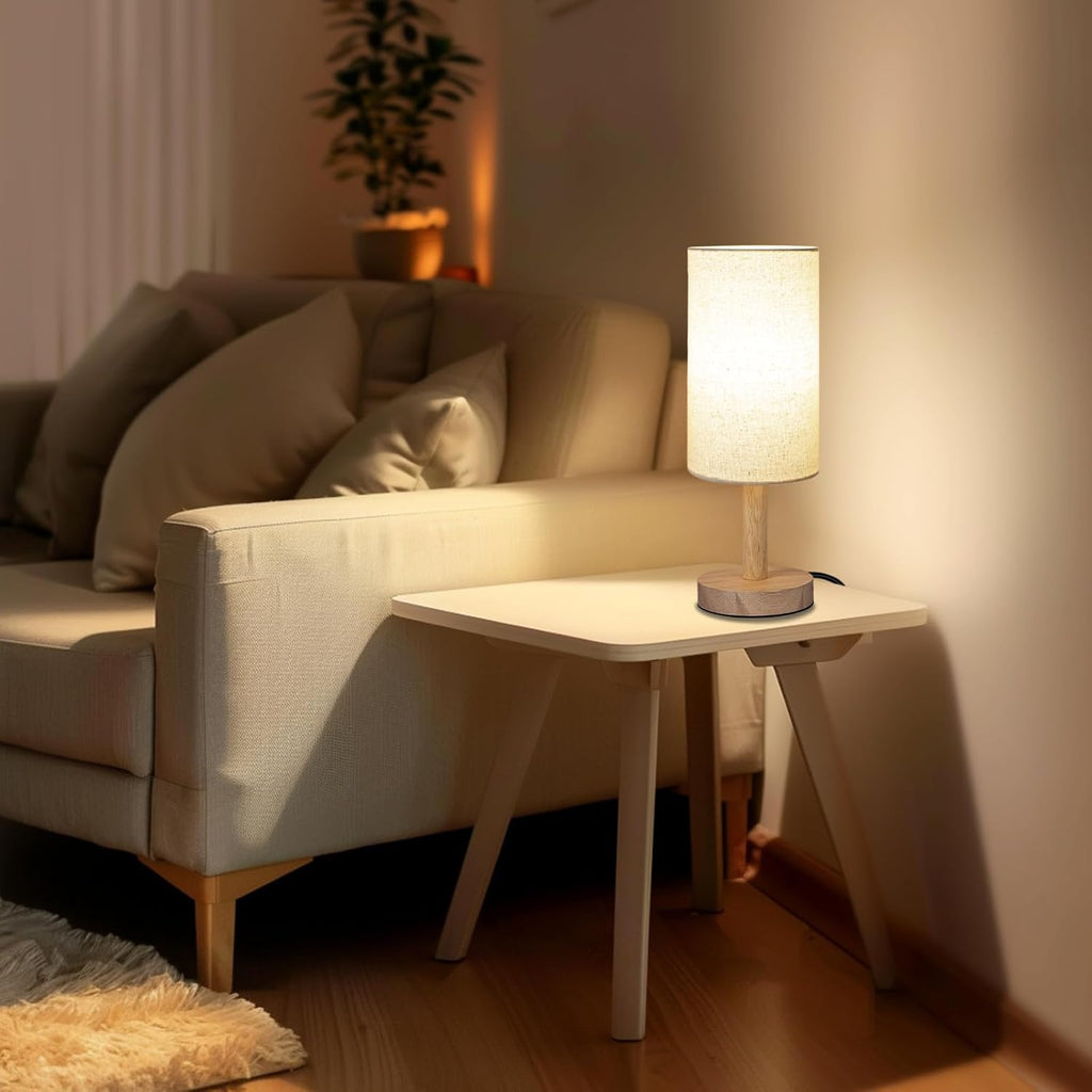 LALISU Small Table Lamp for Bedroom, Nightstand Lamp Linen Lampshade Bedroom Wood Base Small Bedside Lamp for Night Stands, Desk Lamps…