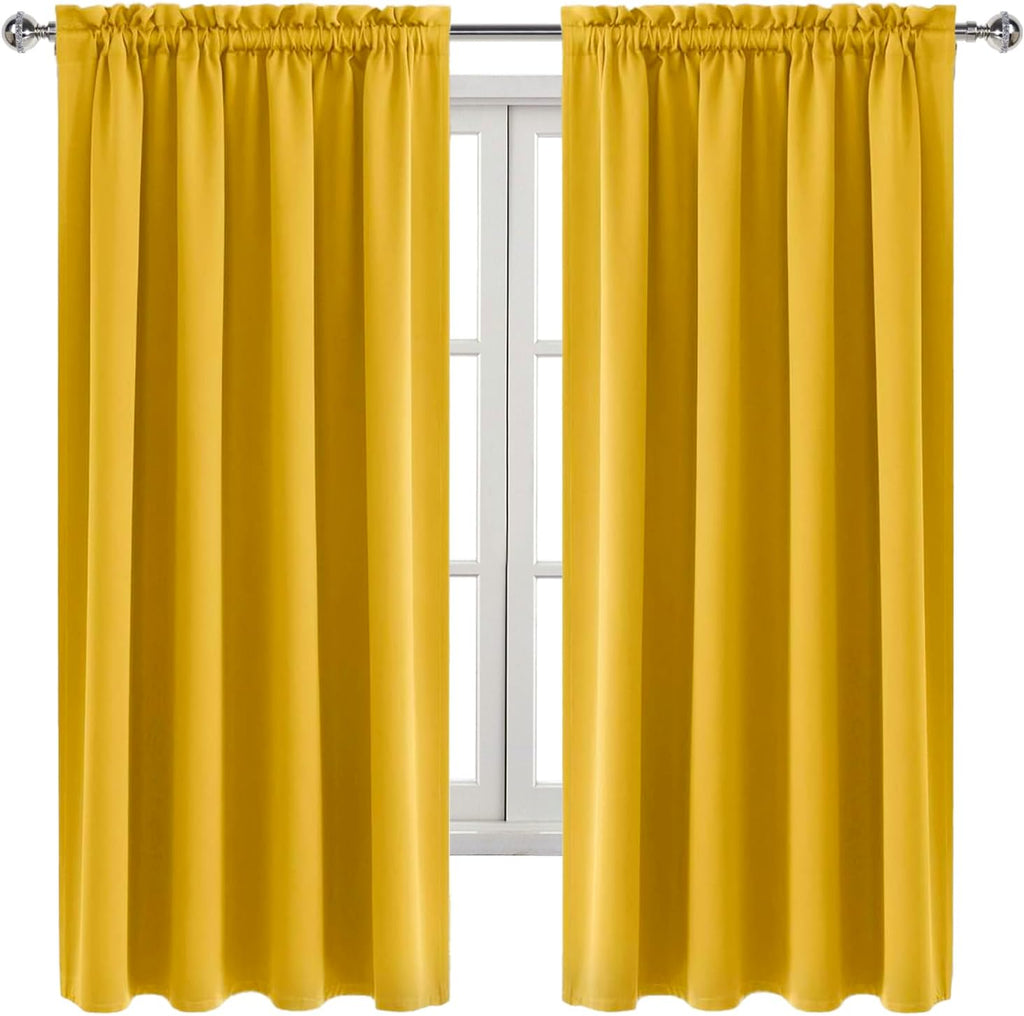 Dwcn Blackout Curtains Room Darkening Thermal Insulated Bedroom Curtains Window Curtain Panels, 52 x 63 inches Long, Set of 2 Yellow Rod Po…