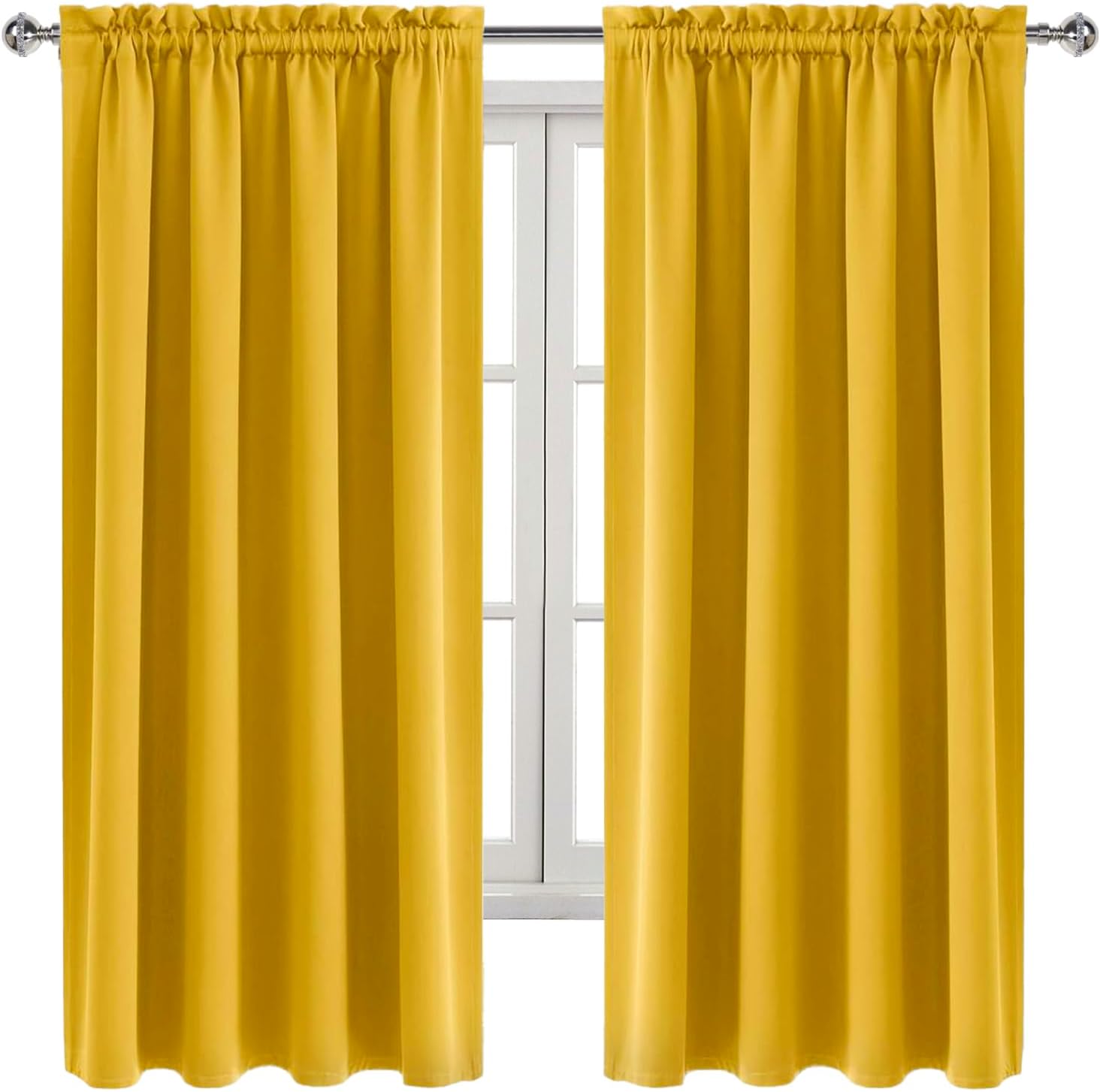 Dwcn Blackout Curtains Room Darkening Thermal Insulated Bedroom Curtains Window Curtain Panels, 52 x 63 inches Long, Set of 2 Yellow Rod Po…