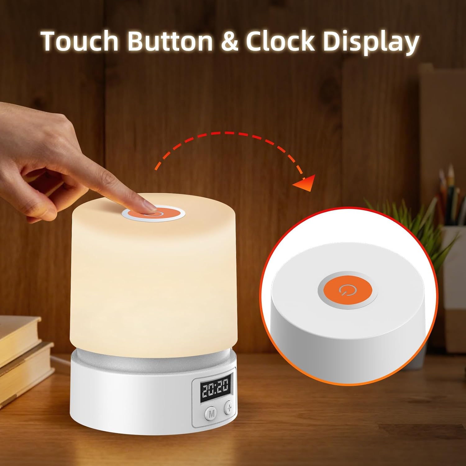 Nursery Night Light with Clock for Kids, Touch Lamp Bedside Desk Lamp, Portable Breastfeeding Night Lamp for Baby, 3 Color Stepless…