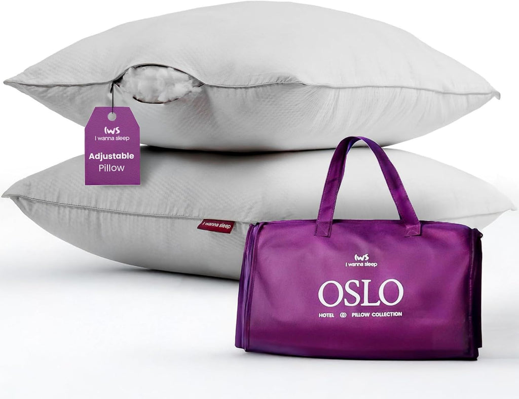 IWannaSleep IWS I WANNA SLEEP Oslo Hotel Collection Bed Pillows Standard/Queen Size Set of 2 - Original Down Alternative Pillow, Adjustable…