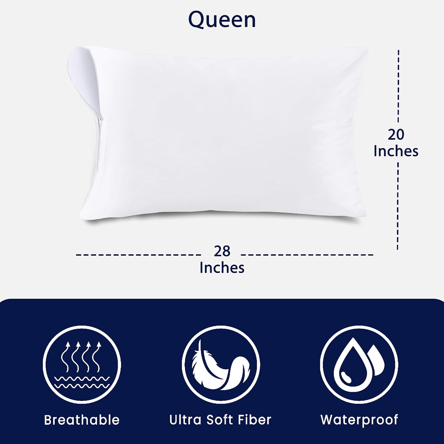 QATAN Waterproof Queen Pillow Protectors Set of 4 – Soft Microfiber Zippered Pillow Case Protector, Noiseless Breathable TPU Backed…