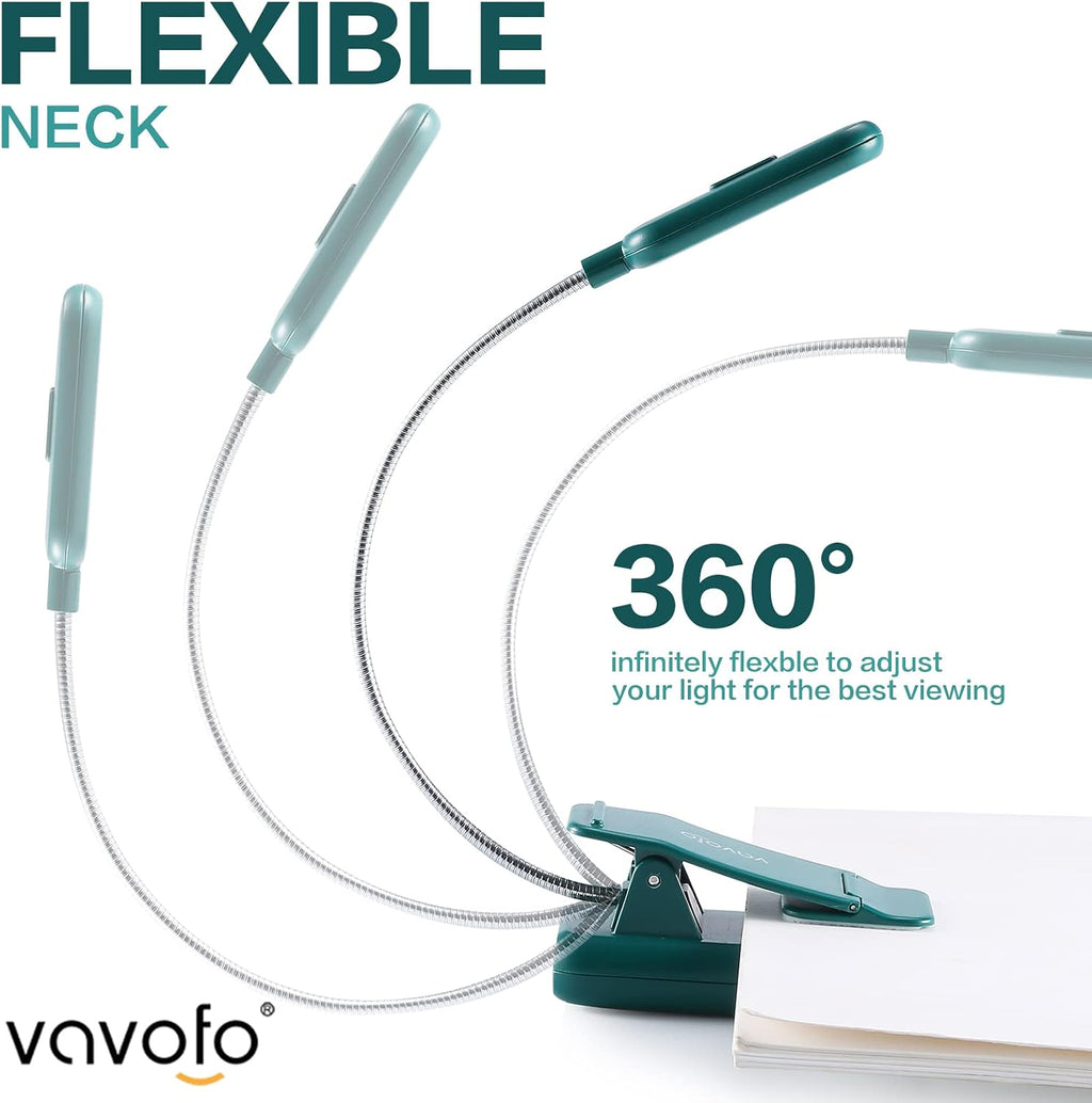 Vavofo Rechargeable Book Light for Reading in Bed Kids, 7 LED Reading Light with 9-Level Warm Cool White Daylight, Eye comfort Lamp with…