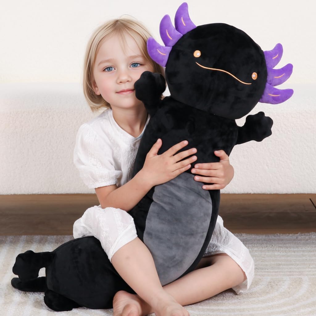 Dalmao 36" Giant Black Axolotl Stuffed Animal, Cute Soft Long Axolotl Plush Body Squishy Pillow Big Plushies Toy, Gift for Kids, Boys…