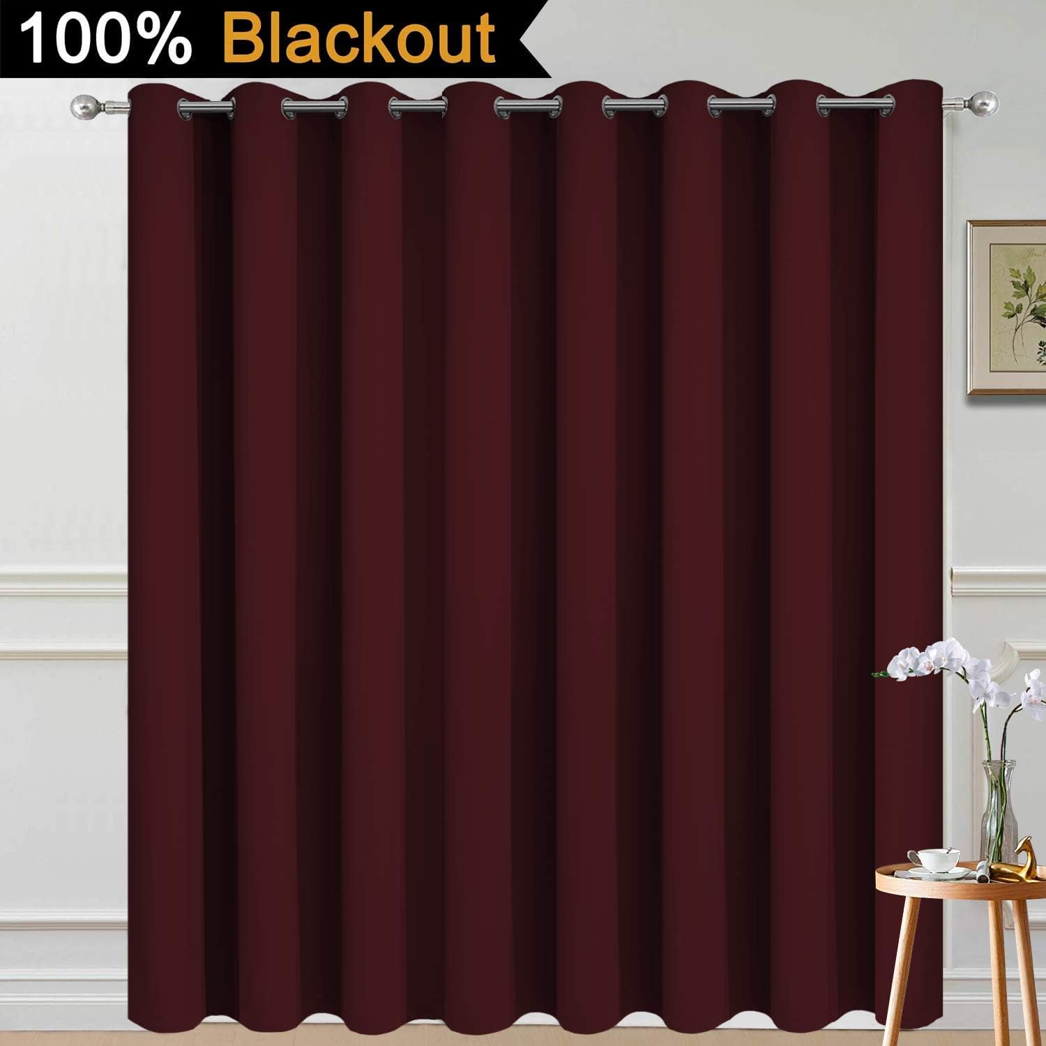 Yakamok 100% Blackout Extra Wide Thermal Insulated Curtains, Total Shade Patio Door Curtain, Full Light Shading Sliding Door Drape Room…