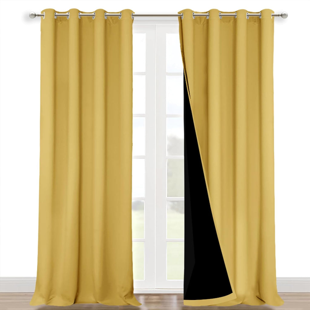 Nicetown 100% Blackout Blinds, Laundry Room Decor Window Treatment Curtains for Large Patio Sliding Door, Thermal Insulated Bright Yellow C…
