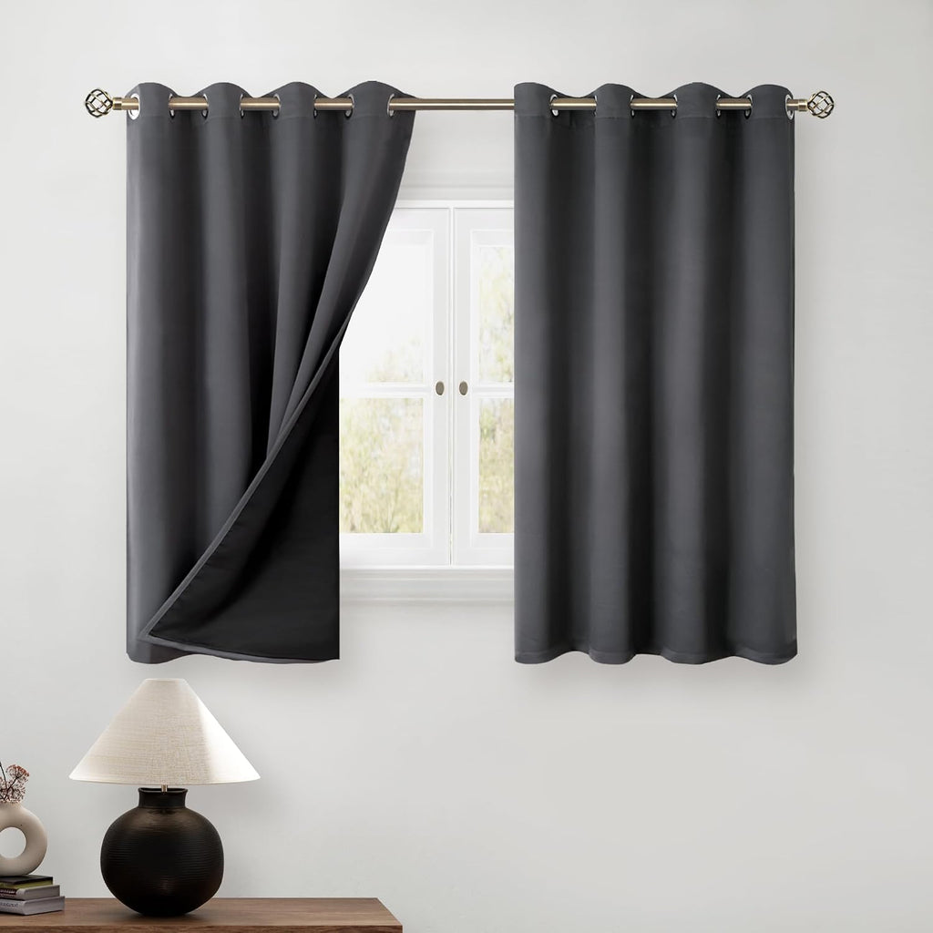 BGment Short 100% Blackout Curtains for Bedroom, Thermal Insulated Energy Efficiency Noise Reducing Grommet Curtains 45 Inch Length with Li…