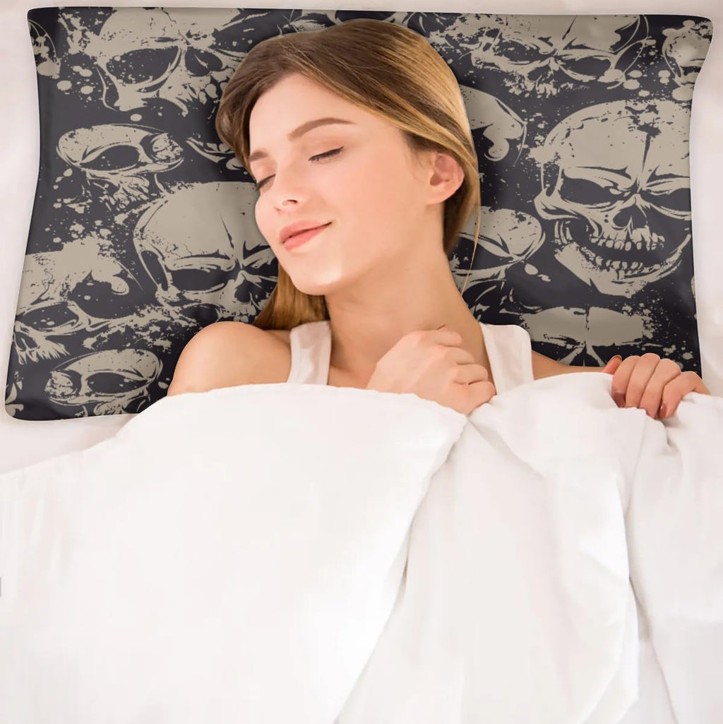 Halloween Satin Silk Pillowcase for Hair and Skin Halloween Skull Goth Pillow Cases Standard Size Vintage Grey Soft Silk Pillow Case with…