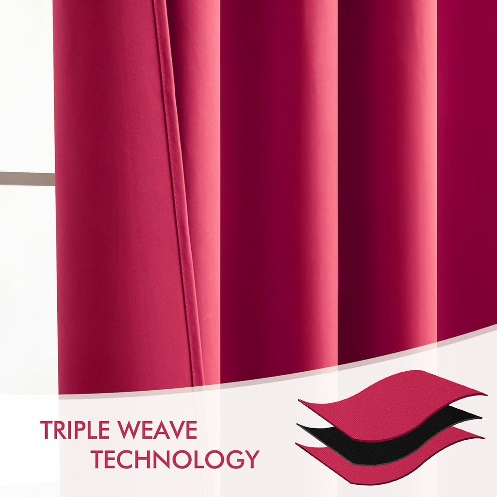 Miulee Hot Pink Back Tab Blackout Curtains 120 Inch Long 2 Panels Set for Bedroom, Rod Pocket/Pinch Pleated Extra Long Thermal Insulated Li…
