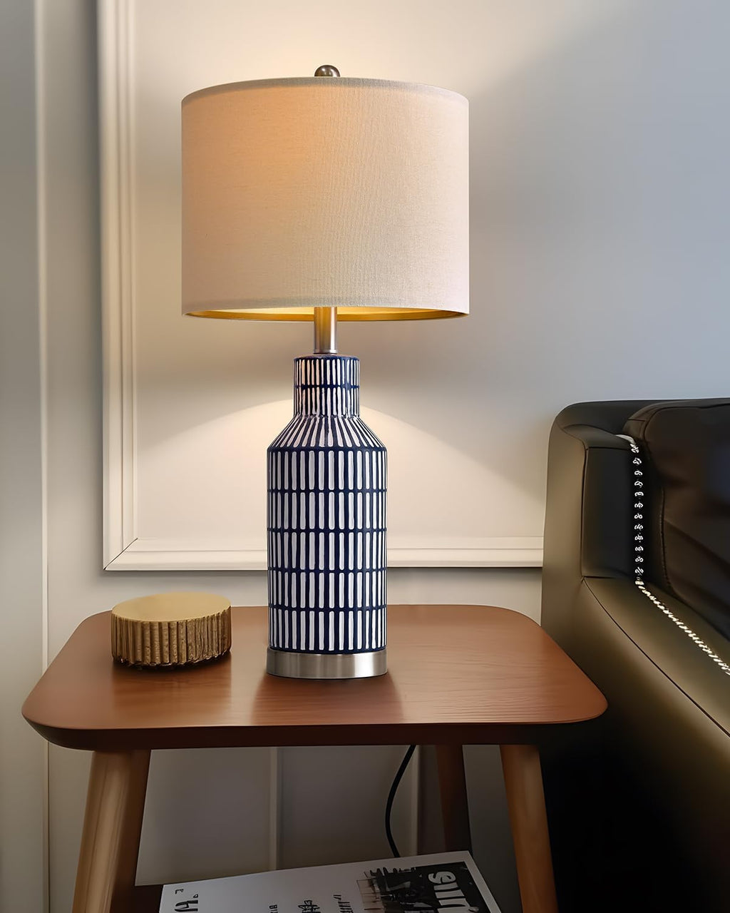 USumkky 25" Modern Ceramic Lamps Single Table Lamp for Living Room Bedroom Farmhouse Nightstand Bedside Lamps