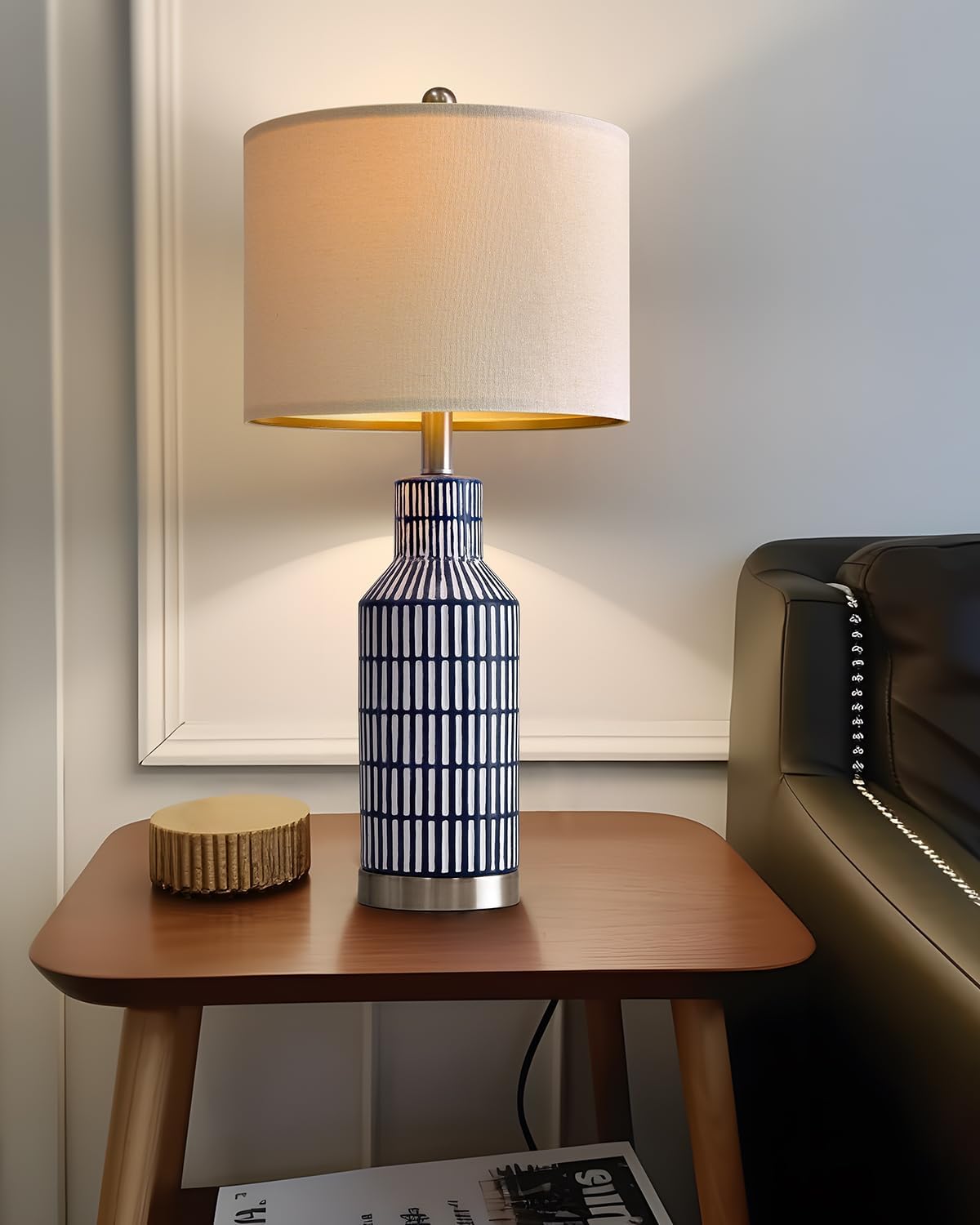 USumkky 25" Modern Ceramic Lamps Single Table Lamp for Living Room Bedroom Farmhouse Nightstand Bedside Lamps