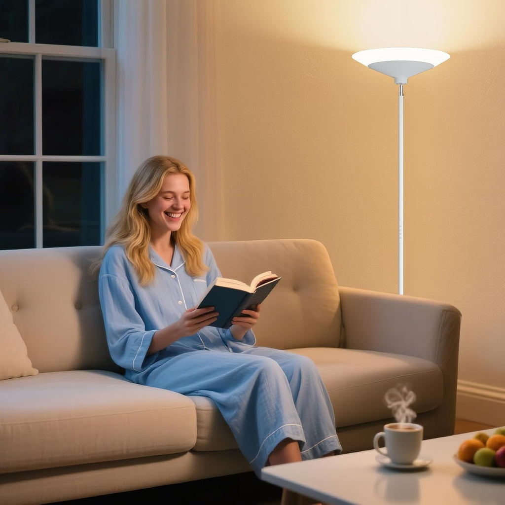 SIBRILLE White Torchiere Floor Lamp - 30W Dimmable LED Standing Lamp with Remote/Button Control, 1800Lm, 3000-6500K, 72in Bright Standing…