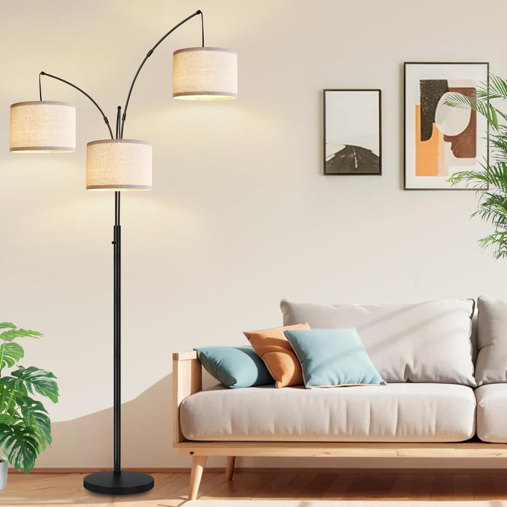 Dimmable Floor Lamp - 3 Lights Arc Floor Lamps for Living Room, 1000LM Modern Tall Standing Lamp with White Shades & Heavy Base, Mid…