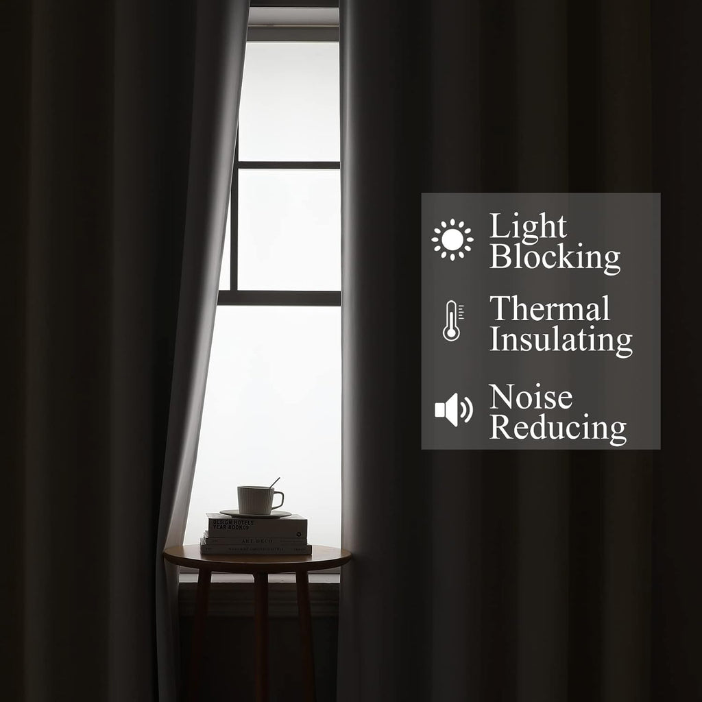 Estelartextiler Estelar Textiler Beige and Greyish White Blackout Curtains 102 Inches Long for Bedroom, Thermal Insulated Full Room Darkeni…