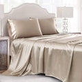 Cobedzy 4 Piece Luxury Queen Sheet Set, Taupe Satin Sheet Set, Soft Silky Bed Sheets Queen Set with 1 Deep Pocket Fitted Sheet 1 Flat Sheet…