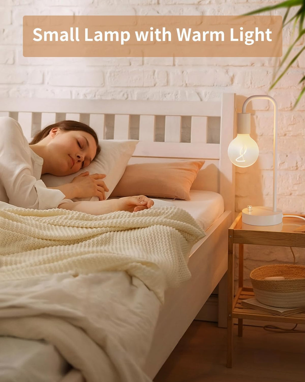 ONEWISH Industrial Small Table Lamp for Bedroom, Fully Dimmable Modern Beside Lamps with 2700K Warm Light Bulb for Kids Reading, White…