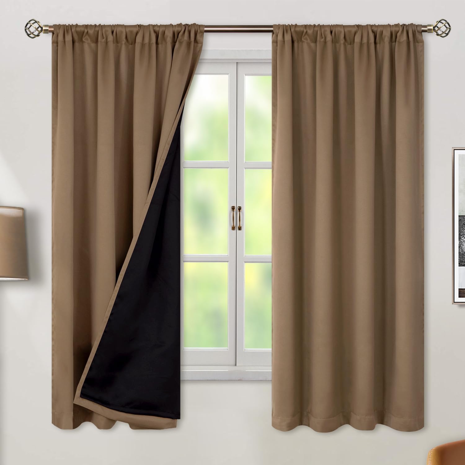 BGment 100% Room Darkening Thermal Insulated Blackout Curtains 63 Inches Long with Liner, Rod Pocket and Back Tab Double Layer Noise…