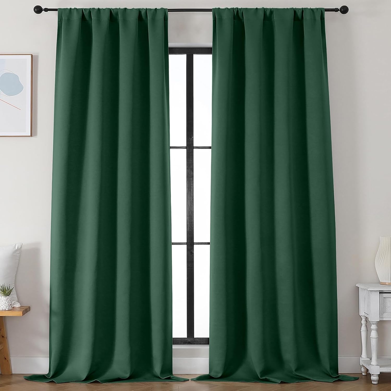 Simplebrand Ever Green Blackout Curtains for Bedroom 96 Inches Long 2 Panels, Solid Thermal Insulated, Energy Saving Living Room Window Tre…